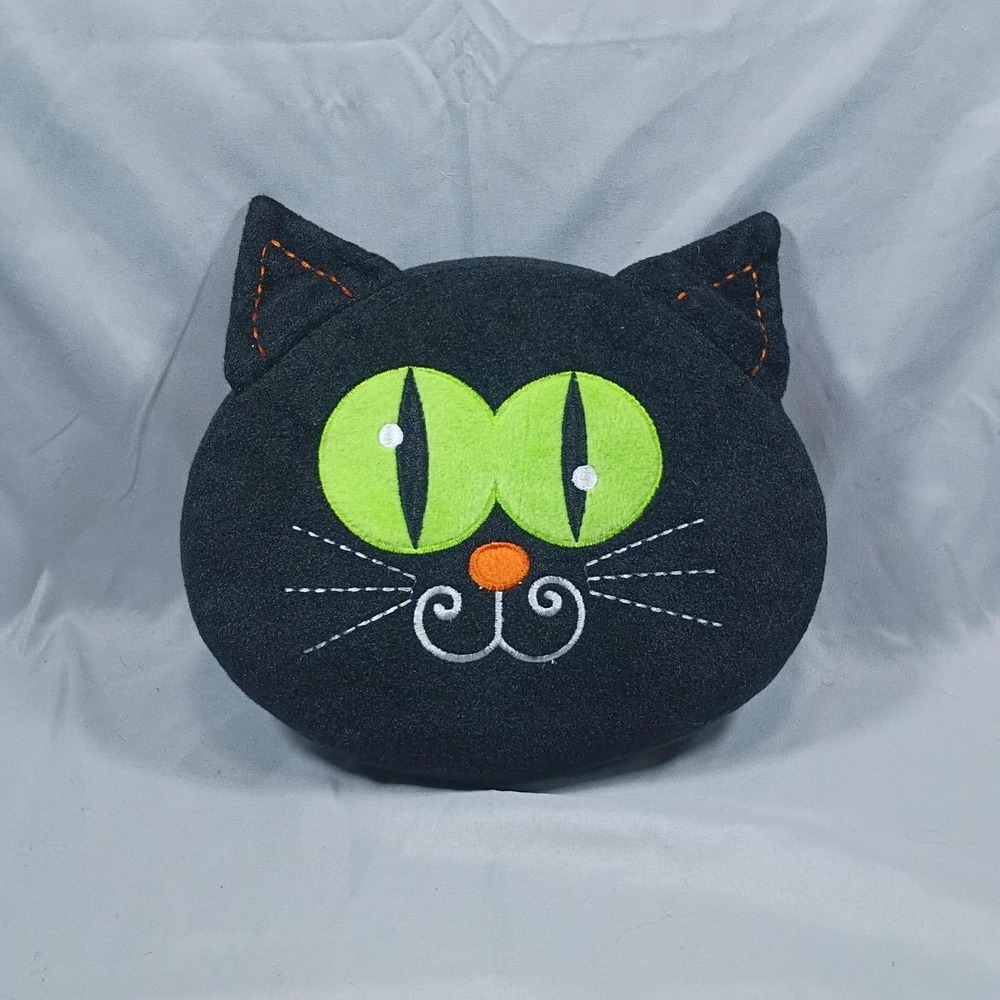 Black Cat Plush Decorative Pillow Green Eyes Halloween Accent Cushion